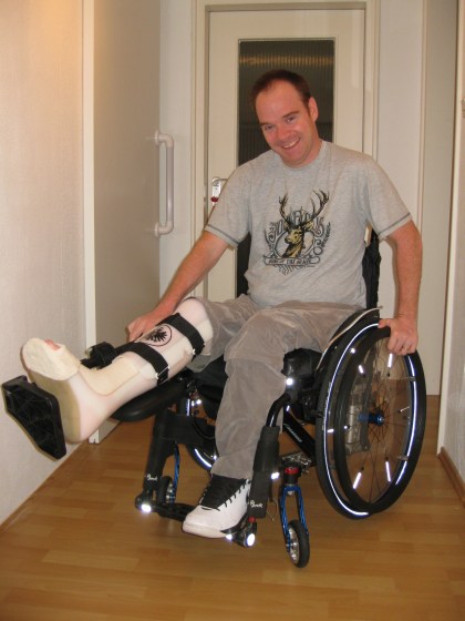 Image result for broken leg elevated in wheelchair